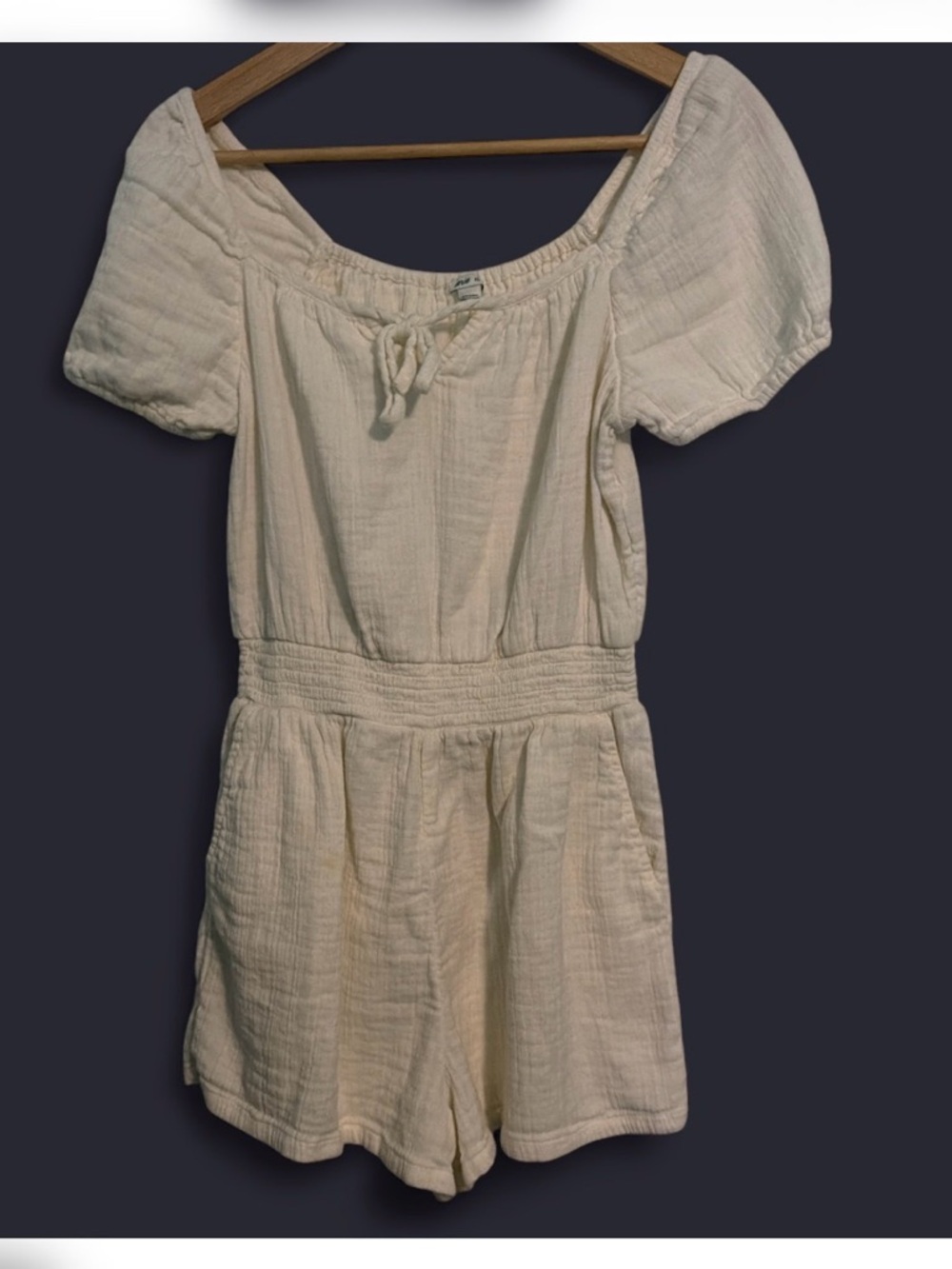 Aerie Cream Gauze Short Romper Off Shouder Sleeves XS